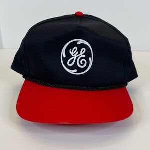 Vintage GE Hat Black w/ Red Bill General Electric Company Logo Rope Snapback Cap
